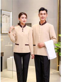 保潔服女式三粒扣男式一?？?米黃